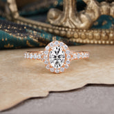 1 Carat Oval Cut Lab Diamond Engagement Ring Half Eternity Halo Promise Ring
